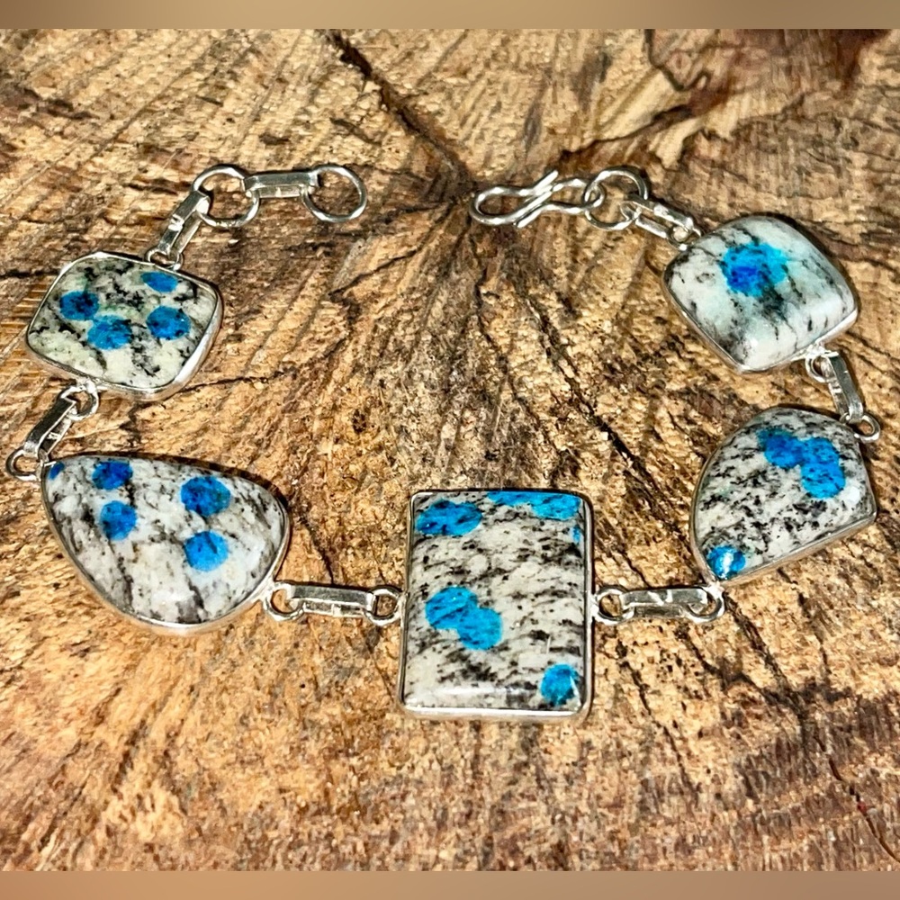 “Intuition Stone” K2 Azurite Droplets Granite Bracelet 7 1/2”- 8” - Picture 7 of 11